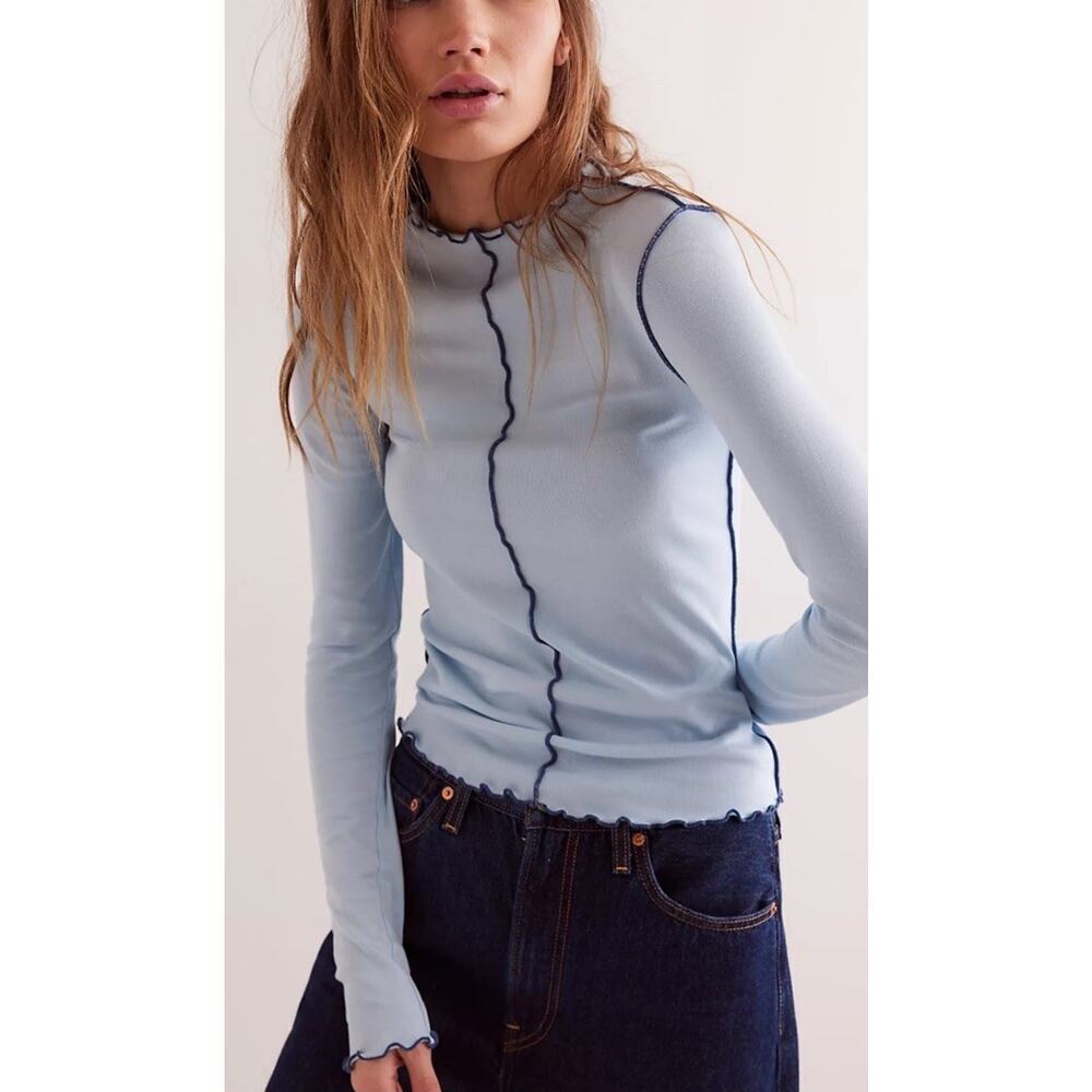 We The Free Sage Layering Long-Sleeve Top Blue XS ES